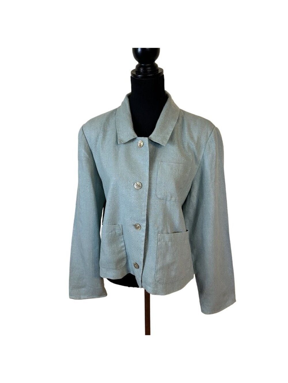 CW by Willis Womens Linen Blazer Sea Green Jacket Pockets Lagenlook 1X